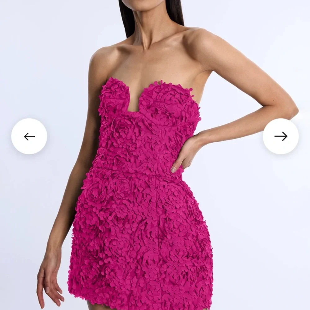 BCBG Strapless 3D Floral Dress - Hot Pink - Picture 3 of 9